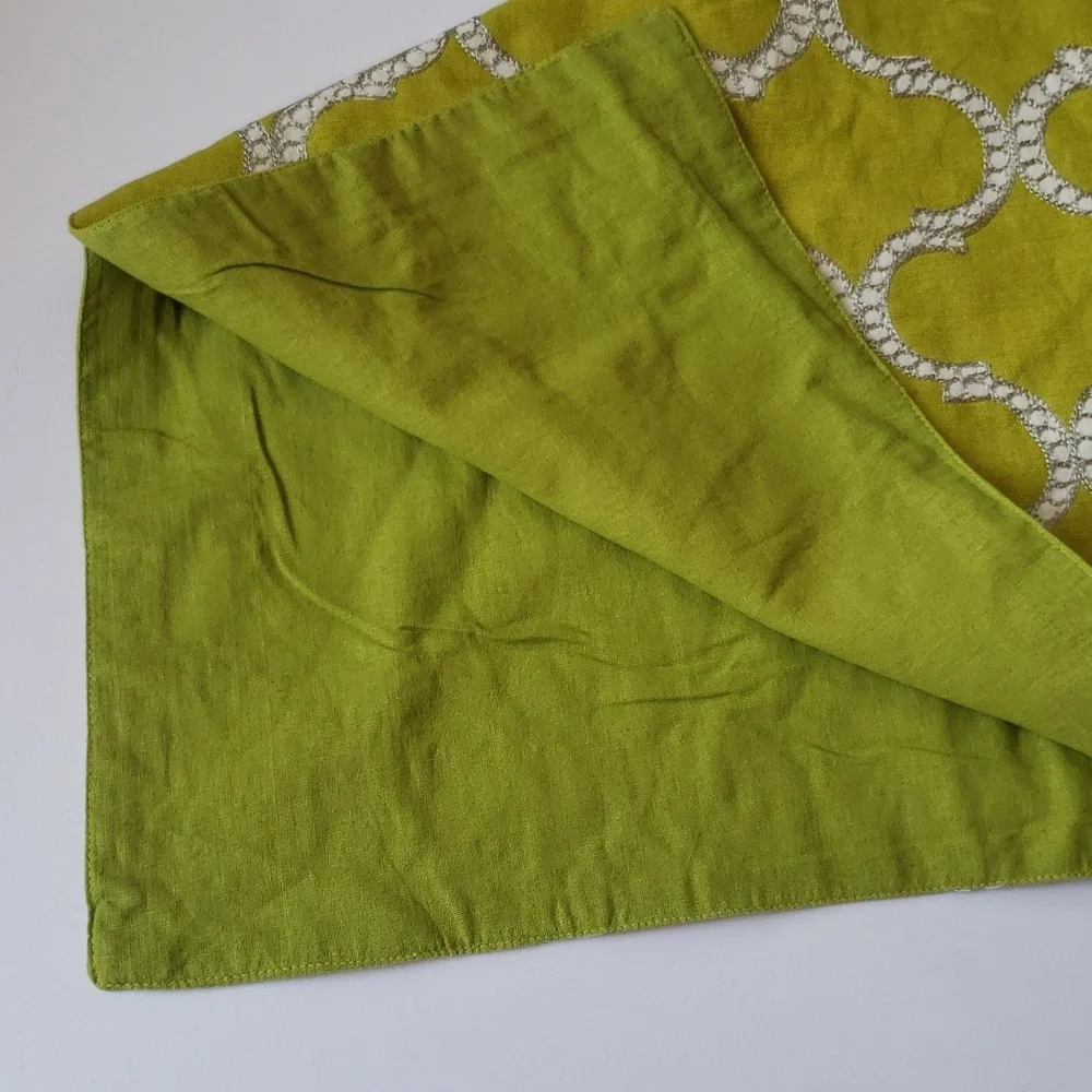 Dress Your Table Dastan Collection New Green Apple Gray Embroidery Table Runner